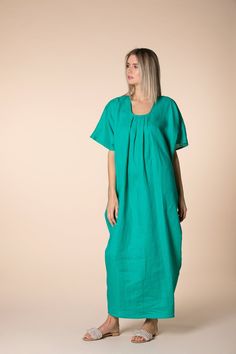 Green Beach Dress, Linen Caftan, Linen Beach Dress, Linen Loose Dress, Linen Kaftan, Green Linen Dress, Dress Kaftan, Kaftan Maxi Dress, Beautiful Maxi Dresses