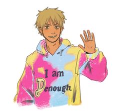 a drawing of a person wearing a tie dye hoodie with the words i am enough on it