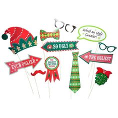 an assortment of holiday photo booth props