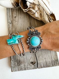 Natural Stone Cuff Bracelet * Natural stone * Alloy material, Antique silver plate * Nickel, Lead & Chrome free Listing is for 1 bracelet. Western Photoshoot Ideas, Western Photoshoot, Western Boutique, Western Jewelry, Nature Bracelets, Turquoise Jewelry, Rodeo, Cuff Bracelet, Turquoise Bracelet