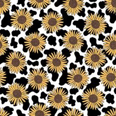 a black and white background with yellow sunflowers in the middle, on an animal print