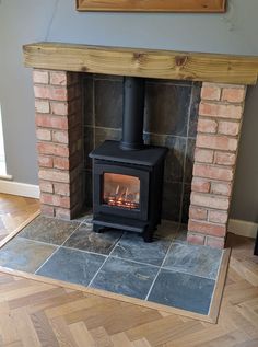 a wood burning stove in a living room