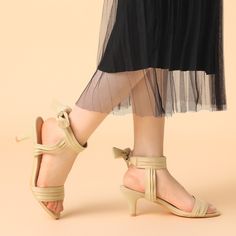 Are you still looking for a signature ankle strap sandal? The ruffle strap makes the shoes even niftier. It is recommended to wear a variety of skirts or dresses. You can also wear them with many outfits your denim skirt, or pants. Wearing these sandals is the beginning of the glamour moment. These mid-heels support a comfortable feel at any event. Beige Ankle Strap Kitten Heels For Summer, Summer Beige Ankle Strap Kitten Heels, Beige Kitten Heels For Evening In Summer, Beige Kitten Heels For Summer Evenings, Summer Evening Beige Kitten Heels, Summer Ankle Strap Kitten Heels With Buckle, Spring Ankle Strap Kitten Heels With Padded Heel, Summer Kitten Heels With Ankle Strap And Buckle, Beige Strap Heels For Party