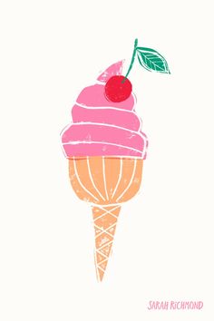 an ice cream cone with a cherry on top