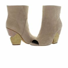 Vince Camuto Open Toe Booties Size 7m Real Soft Leather Color- Elephant Soft Grain Goat New In Box Suede Open Toe Booties For Spring, Open Toe Suede Booties For Spring, Beige Open Toe Boots For Fall, Suede Open Toe Booties With Stacked Heel, Beige Open Toe Boots Medium Width, Beige Open Toe Suede Boots, Vince Camuto Booties, Vince Camuto Shoes, Vince Camuto