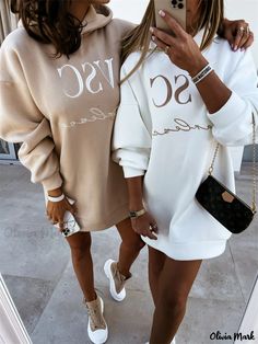 Olivia Mark - Hooded Round Neck Urban Casual Fashion Pullover Letter Sweater Trending Hoodies, Tank Top Sewing, Letter Sweater, Top Sewing Patterns, Outfit With Jeans, Floral Chiffon Maxi Dress, Tank Top Bodysuit, Tank Top And Shorts, Letter Sweatshirt