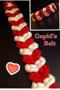 a close up of a red, white and blue bracelet with hearts on the side