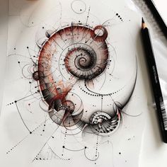 a drawing of an abstract spiral design on paper