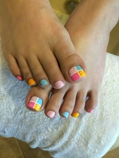 Multi Color Pedicure, Spring Pedicure Ideas Toenails, Nail Paint Colors, Orange Toe Nails, Green Toe Nails, Purple Toe Nails, Glitter Toe Nails, Pink Toe Nails, Spring Pedicure