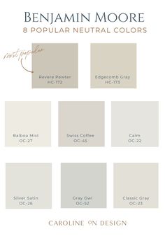 the color scheme for benjamin moore's popular neutral colors, including gray and white