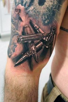 60 Bullet Tattoos For Men Land Tattoos, Bullet Tattoo, Tatuaje Trash Polka, Tattoo Ideas For Guys, Hunting Tattoos