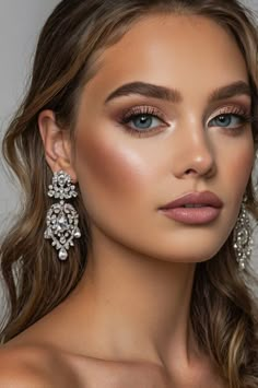 Bridesmaids Make Up Blue Eyes, Bridal Makeup For Grey Eyes, Maid Of Honor Makeup Ideas Natural, Makeup With Natural Lashes, Subtle Glam Makeup Blue Eyes, Elegant Makeup For Blue Eyes, Brown Eyeliner Wedding Makeup, Winter Bridal Makeup Green Eyes, Fall Wedding Hair And Makeup