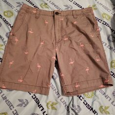 Shorts Are A Men's Size 36 Waist And Are New With Tags. Shorts Are Gray And Have Flamingo Print All Over. Flamingo Shorts, Mint Green Shorts, Navy Blue Flats, Grey Chinos, Patchwork Shorts, Blue Chinos, Flamingo Print, Blue Flats, Lounge Shorts