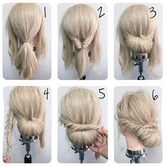 The top bun is dead - according to hair dressers and fashionistas alike anyway... This is the new hottest hair trend and it is set to be huge. Simple Updo, Simple Wedding Hairstyles, Cool Haircuts, Messy Bun, Bridesmaid Hair, Hair Updos