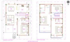 two story house plan with floor plans and measurements