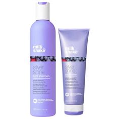 The milk_shake Silver Shine Purple Shampoo and Conditioner set is specifically designed to neutralize unwanted yellow and brassy tones in blonde, grey, or lightened hair. This duo utilizes violet pigments to enhance cool tones and provide a radiant, silvery shine. Enriched with natural ingredients, both the shampoo and conditioner offer gentle care, deep hydration, and enhanced shine, ensuring that your hair looks vibrant and healthy. Lightened Hair, Grey Hair Looks, Purple Shampoo And Conditioner, Hair Milk, Shampoo And Conditioner Set, Hair Frizz, Milk Shake, Purple Shampoo, Moisturizing Shampoo