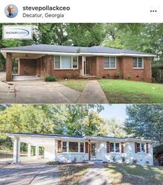 before and after photos of a brick house