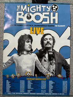 The Mighty Boosh live theatre poster. From 2006, listing all the show's tour dates. The poster measures approximately 59x42cm. Please study the images carefully for the condition of the poster, as the poster pictured is the poster that you will receive. If you would like further images please ask. There are multiple pin holes in the top corners from display. There is a crease to the top left corner. Some light signs of wear and handling throughout, and some scuffs to the edges from storage. This Comedy Theatre, Theater Poster, Live Theater, Broadway Theatre, Theatre Poster