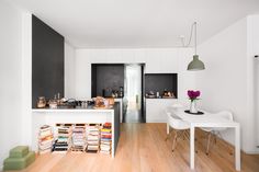 the kitchen is clean and ready to be used as a dining room or office space