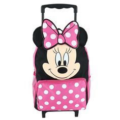 Made of 100% Polyester Measures 14.5 x 9.5 x 4.5 inches 2 in-line rolling wheels, 12-inch retractable pull handle, adjustable backpack straps Main compartment with double access zipper closure, front zipper pocket, 2 mesh side pockets Fun Minnie Mouse and polka dot print Perfect for traveling, vacations, and overnight trips This bright and fun Minnie Mouse rolling bag can be pulled with the retractable handle like luggage or worn as an adorable backpack. The rolling backpack features a spacious Minnie Mouse Suitcase, Best Kids Backpacks, Cheer Backpack, Roller Backpacks, Rolling Bag, Rolling Backpack, Backpack With Wheels, Backpack Free, Backpack Reviews