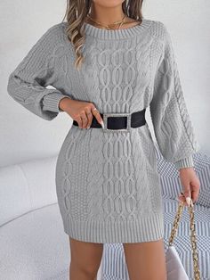 Features: Cable-knit  Stretch: Moderate stretch  Material composition: 100% acrylic  Care instructions: Machine wash cold. Tumble dry low.  Imported  Product measurements: S:Bust 39.37 in, Sleeve Length 26.38 in, Waist 39.37 in, HIP 39.37 in, Length 33.46 in M:Bust 40.94 in, Sleeve Length 26.77 in, Waist 40.94 in, HIP 40.94 in, Length 33.86 in L:Bust 43.31 in, Sleeve Length 27.17 in, Waist 43.31 in, HIP 43.31 in, Length 34.65 in Minimalist Moda, Woolen Dresses, Cable Knit Sweater Dress, Chique Outfits, Round Neck Sweater, Plus Size Kleidung, Round Neck Sweaters, Hip Dress, Vestido Casual