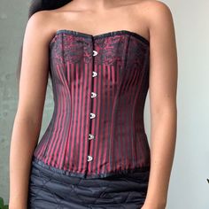 Black And Red Striped Strapless Corset Size 26 Best For A S No Flaws, Never Worn Besides For These Try On Pics Pretty Heavy Red Corset, Strapless Corset, Try On, Shapewear, Lady In Red, Women's Intimates, Black Red, Black And Red, Red