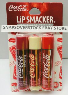 YOUR BUYING  3-PC PACK OF BRAND NEW SEALED TUBES OF COCA-COLA, CHERRY COKE & VANILLA COKE FLAVORED LIP BALM 0.14 OZ. EACH TUBE, WITH FREE SHIPPING & FAST SHIP-OUT LIPSMACKER, 3-PIECE PACK OF COCA-COLA, CHERRY COKE & VANILLA COKE FLAVORED LIP BALM, NET WT. 0.14 OZ. EACH TUBE MADE IN THE USA ! 3-PC PACK INCLUDES 1 - COCA-COLA FLAVORED LIP BALM 0.14 OZ. 1 - CHERRY COKE FLAVORED LIP BALM 0.14 OZ. 1 - VANILLA COKE FLAVORED LIP BALM 0.14 OZ. THESE ARE VERY HARD TO FIND & ARE GREAT FLAVORS TOO ! WE HAV Coca Cola Cherry, Chapstick Lip Balm, Soda Flavors, Cherry Coke, Vanilla Coke, Flavored Lip Gloss, Flavored Lip Balm, Lip Smackers, Coca Cola Vintage