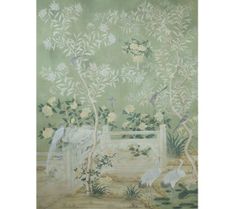 a painting with birds and flowers on it