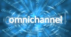 the word omnichannel is surrounded by words in blue and white on a dark background