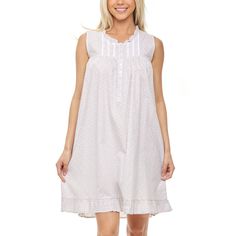 This soft 100 percent cotton poplin nightgown for women from Alexander Del Rossa is comfortable, durable, and classy. Made from a premium 100% cotton fabric, this women's vintage looking nightgown is breathable and easy on the skin. Designed with you in mind, this victorian nightgown is perfect for lounging around the house - even when guests are present. Neckline is beautifully rounded and trimmed with ruffles. Armholes are trimmed with lace. Front yoke features pintucks and cotton lace above t Feminine Nightgown For Home, Feminine Cotton Nightgown For Sleepovers, Feminine Sleeveless Dress For Sleepover, Sleeveless Cotton Sleepwear For Bedtime, Feminine White Sleeveless Sleepwear, Sleeveless Cotton Sleep Dress, Feminine Sleeveless Sleepwear, Feminine Sleeveless Bedtime Dress, Feminine Cotton Sleep Dress