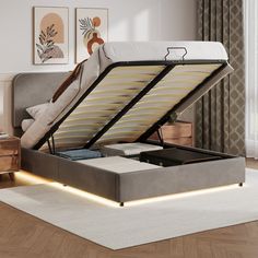 a bed with a lit up mattress underneath it