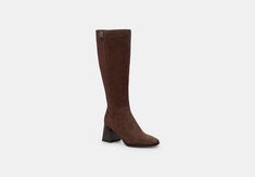 Suede upper Signature jacquard and man-made leather lining and footbed Rubber outsole Pull on 2 3/4 heel Shaft: 15 1/4 height 15 1/4 circumference Style No. CX287 Extended Calf Boots, Coach Boots, Coach Outlet, Calf Boots, Outlet, Women Shoes, Boots, Heels, Leather