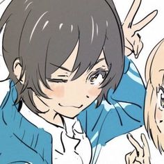 two anime characters giving the peace sign