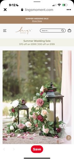 an email page for a wedding sale with flowers and candles on the sidelines, in front of a pink curtain