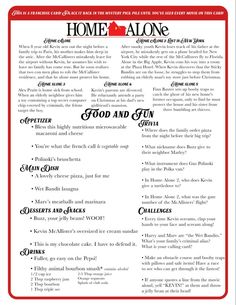 the menu for home alone, which includes an image of food and drinks