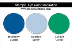 three different shades of blue, green, and white with the words stampin'up color inspirationation