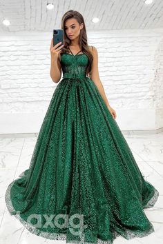 19711 - Women's Spaghetti Straps Green Long Prom Ball Gown Glitter|LAXAG Sparkly Prom Dress, Prom Dresses With Pockets, Prom Ball Gown, Long Sleeve Prom, Prom Dresses Sleeveless, Custom Size Dresses, Gown Prom, Ball Gowns Prom, Evening Formal