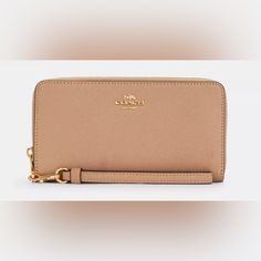 Coach Long Zip Around Wallet In Gold/Taupe New With Detached Tags Coach Beige Bag With Interior Card Slots, Beige Wallet With Gold-tone Hardware For Everyday, Classic Beige Wallets For Everyday Use, Classic Beige Wallet For Everyday Use, Beige Leather Wallet With Zipper Closure, Classic Beige Clutch For Everyday Use, Classic Beige Clutch For Daily Use, Beige Bifold Bag For Daily Use, Classic Beige Everyday Wallets