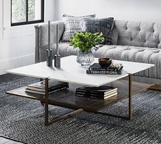 a living room with two couches and a coffee table in front of the couch