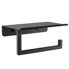 a black shelf with two handles on it