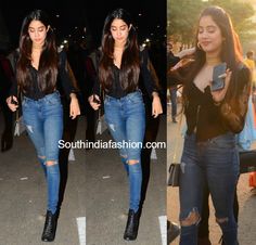 Jhanvi Kapoor's Stylish Look Jhanvi Kapoor Casual Outfits, Janvi Kapoor Outfits, Janvi Kapoor Fashion Styles, Jhanvi Kapoor Outfits, Korean Fashion Outfits