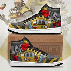 Caustic Apex Legends JDs Sneakers Custom Uniform Shoes-Gear Wanta Caustic Apex Legends, Apex Shoes, Uniform Shoes, Custom Uniform, Apex Legends, Air Jordan 1 High, Sneaker Collection, Custom Shoes, Converse High Top Sneaker