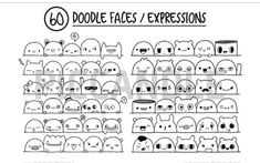 the doodle faces expressions expression book is shown in black and white, with an image of