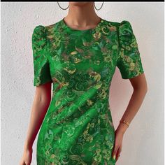 New- Never Worn- Puff Sleeve, Floral, Print, Form Fitting Dress. Excellent Detail With Beautiful Vibrant Colors Of Gold & Green. Full Back Zipper. Excellent Spring/Summer/Autumn Dress!! Elegant Green Mini Puff Sleeve Dress, Fitted Green Puff Sleeve Dress For Spring, Green Fitted Puff Sleeve Dress For Spring, Fitted Green Puff Sleeve Dress With Floral Print, Elegant Green Puff Sleeve Mini Dress, Green Fitted Puff Sleeve Party Dress, Fitted Green Puff Sleeve Dress For Party, Green Fitted Puff Sleeve Dress For Party, Green Puff Sleeve Evening Dress For Spring