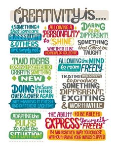 a poster with words that say creativity and other things in different languages, including the wording