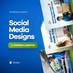 several brochures are stacked on top of each other with the words social media designs