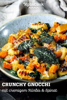 the cover of crunchy gnocchi with spinach, squash and sage leaves