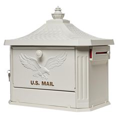 a white mailbox with an eagle on the front and us mail in the back