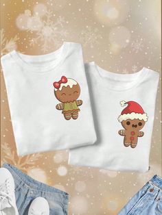 Blanco  Collar  Tela   Embellished Elástico Ligero Matching Disney Shirts For Couples Christmas, Cute Couple Christmas Shirts, Couple Christmas Shirts Vinyl, Couples Christmas Tshirts, Bad Bunny Tshirt Christmas, Couple Shirts, Christmas Design, Mens Outfits, Mens Tshirts