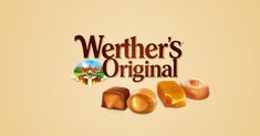 the logo for werther's original is shown with different types of doughnuts